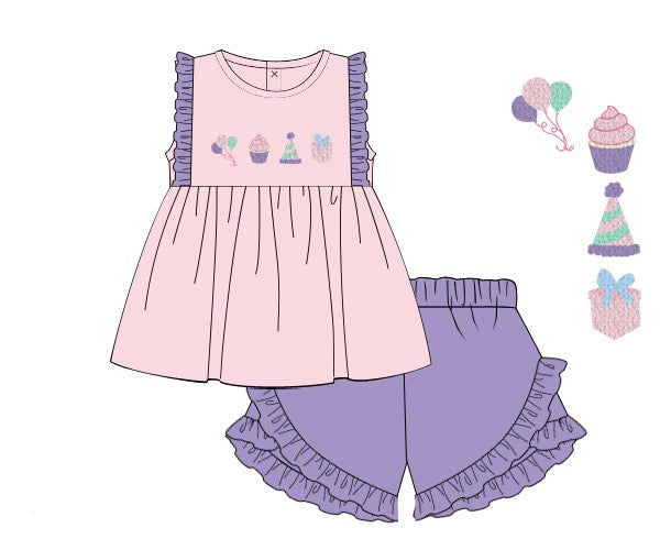 Birthday French Knot Shorts Set