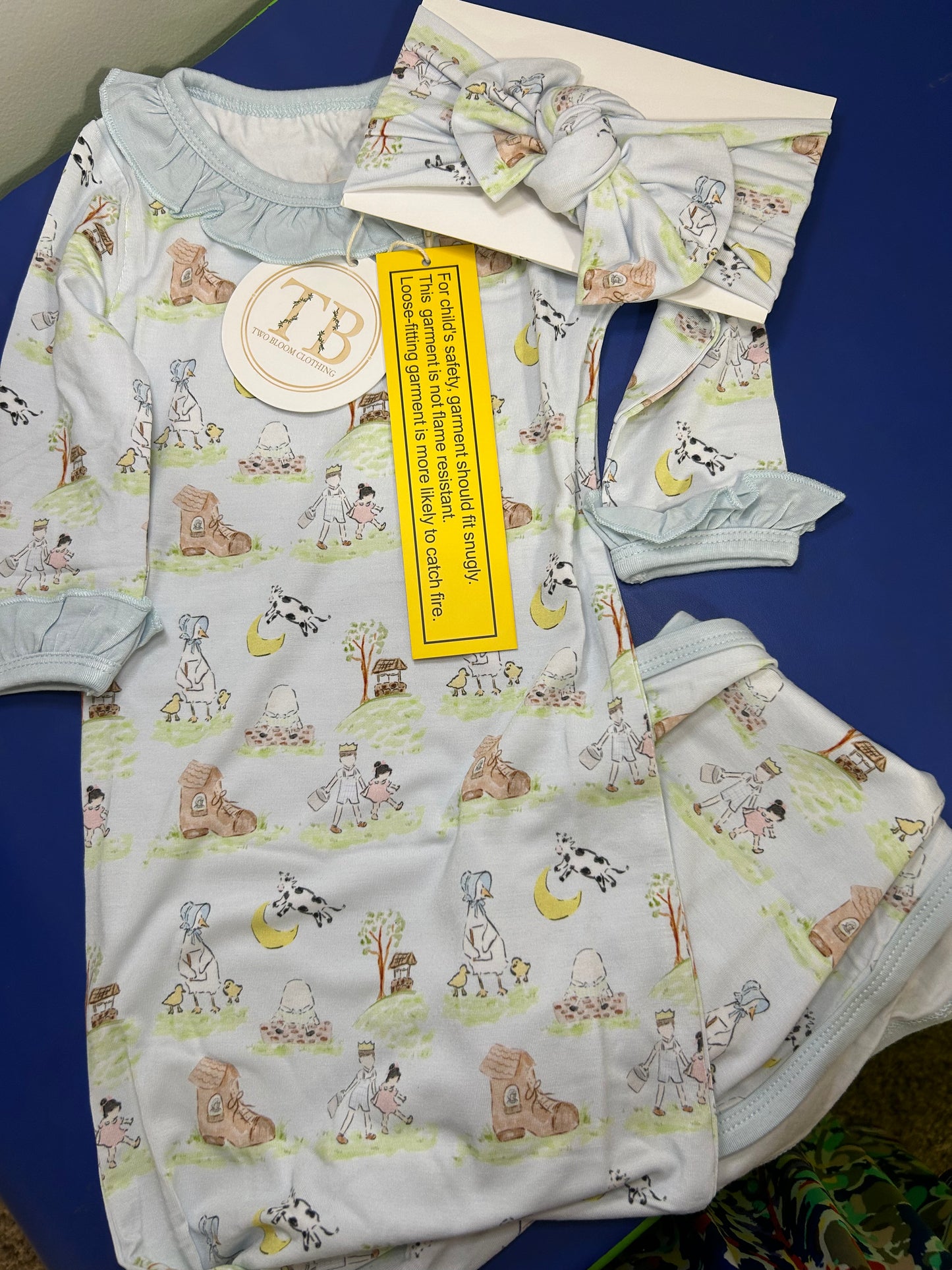 Girls Nursery Rhyme Knotted Gown + Bow